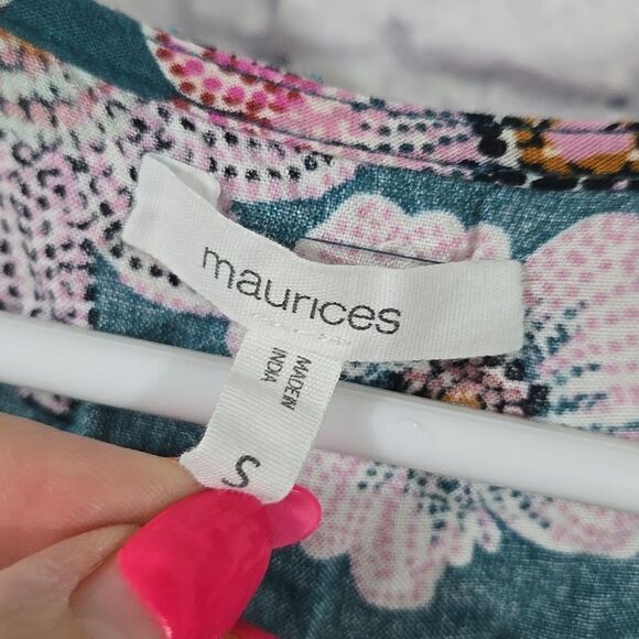 Maurices Teal Floral Flutter Sleeve V Neck Mini Dress Work School Casual Pockets - Picture 4 of 11